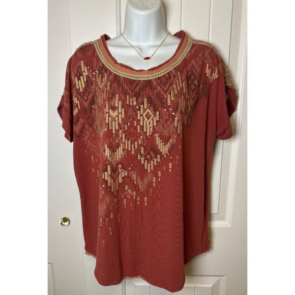 Miss Me Women's, Size Large,  Red Sequin Lace Back Top - Picture 1 of 8